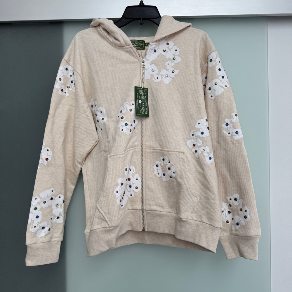 Denim Tears Rhinestone Cotton Wreath Zip Hoodie
